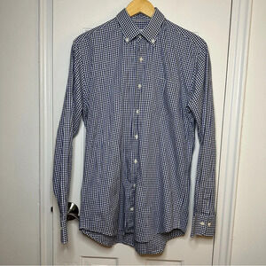 PETER MILLAR Gingham Button Down Long Sleeve Shirt Blue Black Checkered Medium